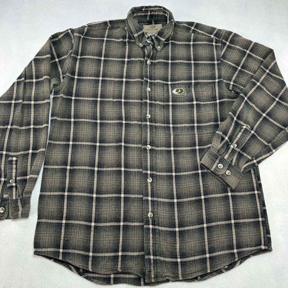 Mossy Oak Backcountry Flannel Shirt Mens Large Gray Plaid Long Sleeve Button Up
